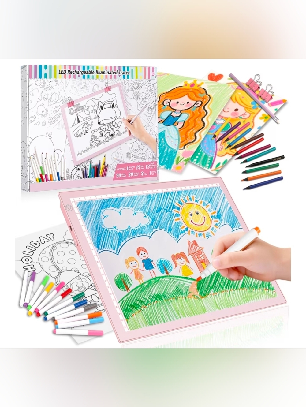 LED Drawing Tablet Kits Pink - 15" Light Board for Diamond Painting Accessories